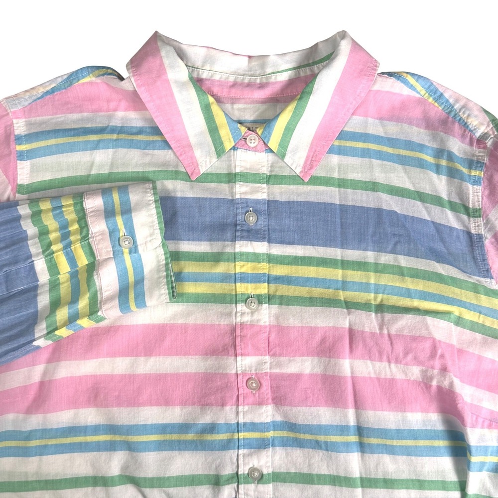 Talbots‎ Womans 2X Popover Beach Stripe Tunic Top Button Shirt Cotton Semi-Sheer